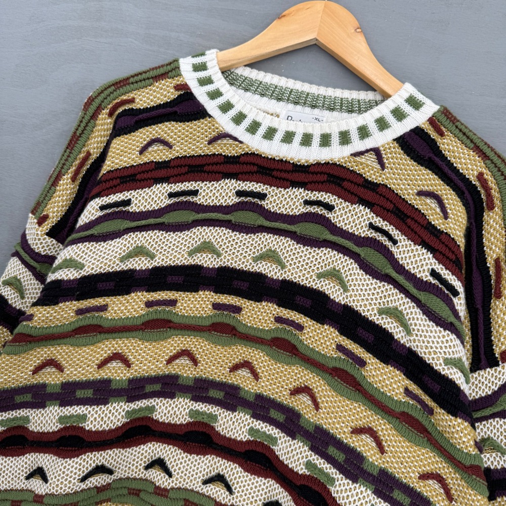 Vintage Protege Sweater Coogi Style MultiColor 3D Knit Geometric Pullover XL - Picture 3 of 7